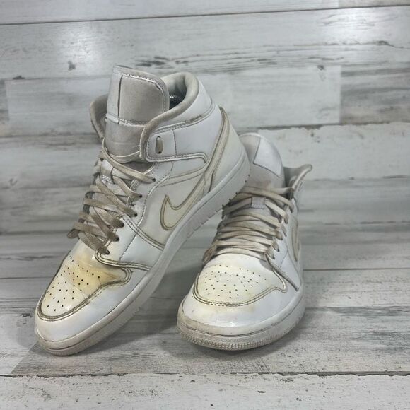 Nike Air‎ Jordan 1 Mid White Wolf Basketball Shoes BQ6472-111 Men Size 8 - Picture 5 of 8